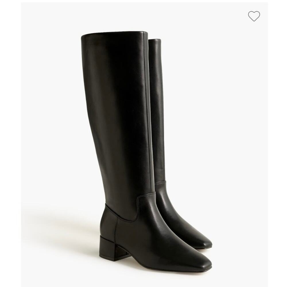 J. Crew Square-toe tall leather boots in True Black Size 8.5